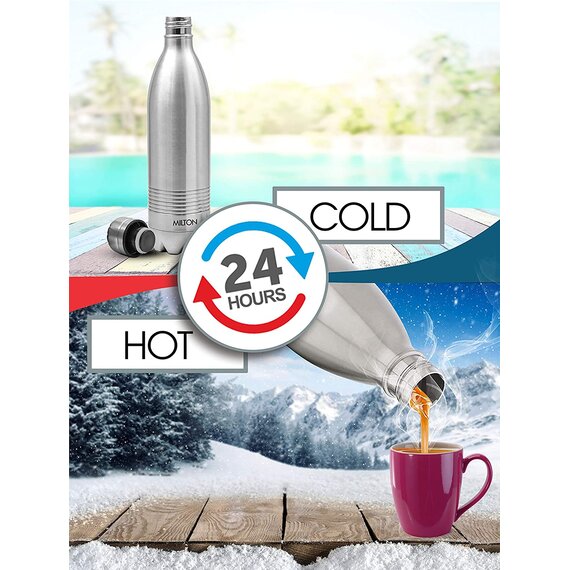 Thermosflasche Edelstahl, Trinkflasche | 1 Liter | 24h hei und kalt | Edelstahl mattiert | Kohlensure geeignet | BPA-frei von Milton