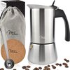 Milu Espressokocher (2 Cup No Induktion) | Edelstahl Mokkakanne, Espressokanne, Espresso Maker Set inkl. Untersetzer, Lffel, Brste (Edelstahl, 2 Tassen (100 ml))