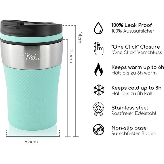 Milu Thermobecher Thermosflasche Isolierbecher Kaffeebecher to go - 210ml 100% Auslaufsicher - Trinkbecher aus Edelstahl - Autobecher doppelwand Isolierung - Thermo Becher - Travel Mug (Trkis)