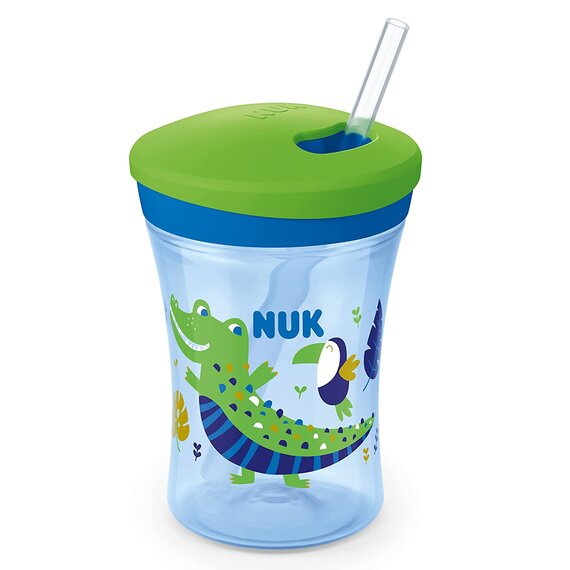 NUK Action Cup Trinkbecher Kinder | Chamleon Effekt | 12+ Monate | Drehdeckel mit weichem Strohhalm | auslaufsicher | BPA-frei | 230 ml | Krokodil, grn
