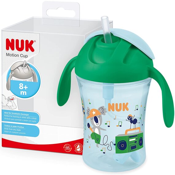 NUK Motion Cup Trinklernbecher | 230ml | auslaufsicherer, weicher Strohhalm | ergonomisch geformte Griffe | 8+ Monate | BPA frei | grn
