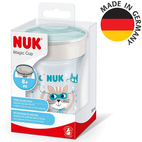 NUK Magic Cup Trinklernbecher | 8+ Monate | 230 ml | auslaufsicherer 360-Trinkrand | BPA-frei | grne Katze