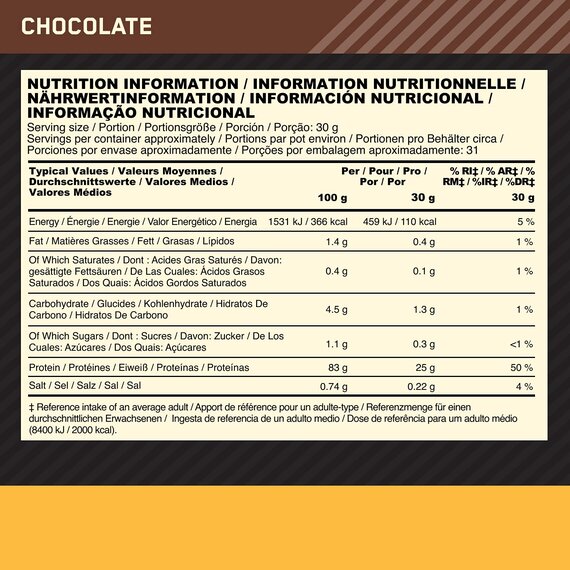 Optimum Nutrition ON Gold Standard 100% Isolate, Whey Isolate Protein Pulver, Eiweipulver mit natrlich enthalten Glutamin und Aminosuren, Chocolate, 31 Portionen, 930g
