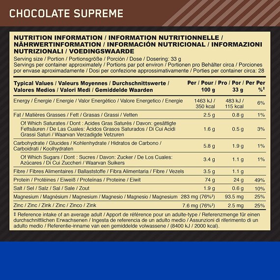 Optimum Nutrition ON 100% Gold Standard Casein Protein, Eiweipulver Reich an Essentiellen Aminosuren Komplex, Zink und Magnesium, Chocolate Supreme, 28 Portionen, 0,92 kg, Verpackung kann Variieren