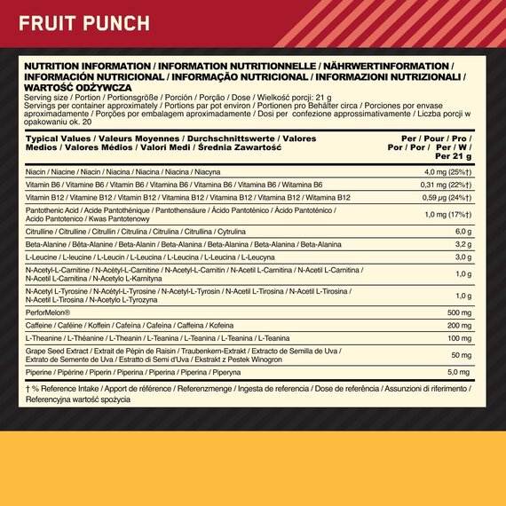 Optimum Nutrition Gold Standard Pre-workout Advanced mit L-Citrullin, Beta-Alanin und Koffein, Fruit Punch, 20 Portionen, 420 g