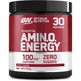 Optimum Nutrition ON Amino Energy Pre Workout Booster, Zuckerfrei Energy Drink Pulver mit Beta Alanin, Vitamin C, Koffein, Aminosuren, Fruit Fusion, 30 Portionen, 270g, Verpackung kann Variieren