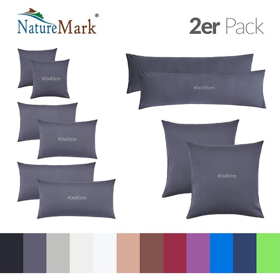 NatureMark 2er Pack Jersey Kissenbezug Kissenhlle Kissenbezge Seitenschlferkissen Nackenkissen viele Gren und Farben KO-TEX (40 x 40 cm, Anthrazit grau)