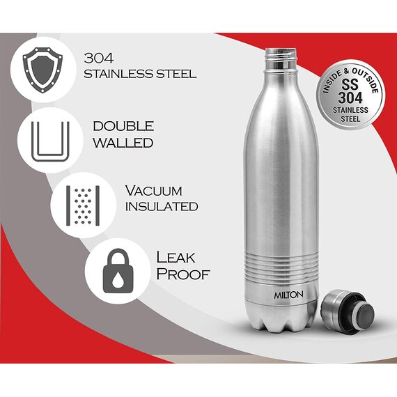 Thermosflasche Edelstahl, Trinkflasche | 1 Liter | 24h heiß und kalt | Edelstahl mattiert | Kohlensäure geeignet | BPA-frei von Milton