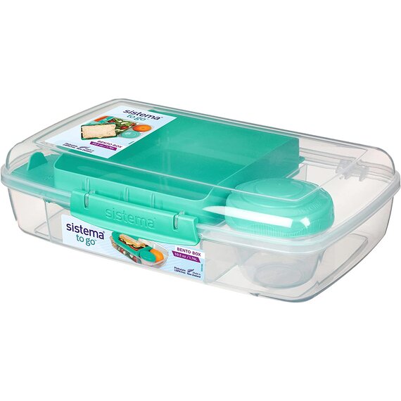 Sistema Bento Box TO GO Lunchbox I Frischhaltedose mit Joghurt- /Fruchtbehälter | 1,76 l | BPA-frei | gemischte Farben (variiert je nach Packung) | 1 Stück