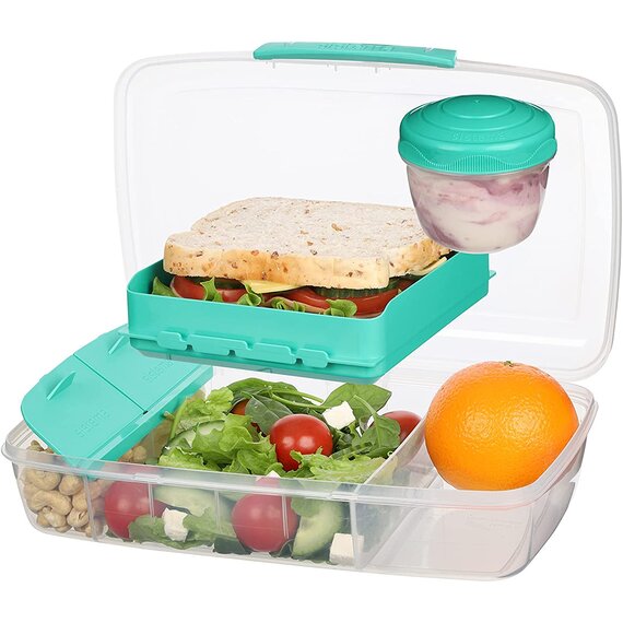 Sistema Bento Box TO GO Lunchbox I Frischhaltedose mit Joghurt- /Fruchtbehälter | 1,76 l | BPA-frei | gemischte Farben (variiert je nach Packung) | 1 Stück