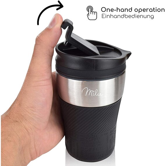 Milu Thermobecher Thermosflasche Isolierbecher Kaffeebecher to go - 210ml 100% Auslaufsicher - Trinkbecher aus Edelstahl - Autobecher doppelwand Isolierung - Thermo Becher - Travel Mug (Schwarz)