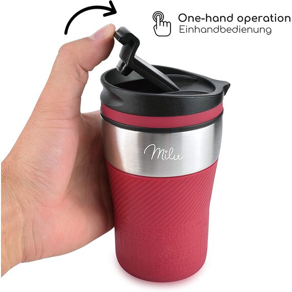 Milu Thermobecher Thermosflasche Isolierbecher Kaffeebecher to go - 210ml 100% Auslaufsicher - Trinkbecher aus Edelstahl - Autobecher doppelwand Isolierung - Thermo Becher - Travel Mug (Rot)