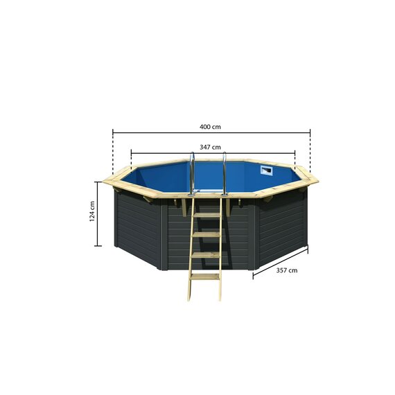 KARIBU Massivholzpool X1 Pool Schwimmbad - Holz Anthrazit - Folie Blau