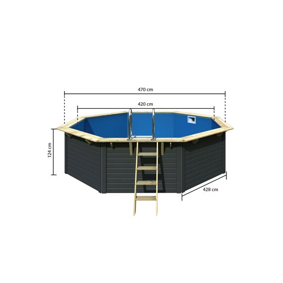 KARIBU Massivholzpool X2 Pool Schwimmbad - Holz Anthrazit - Folie Blau