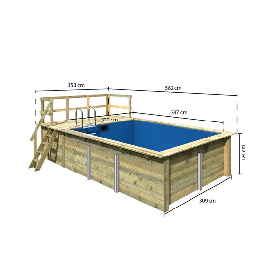 KARIBU Massivholzpool Rechteck Pool 2 - mit Terrasse Variante A