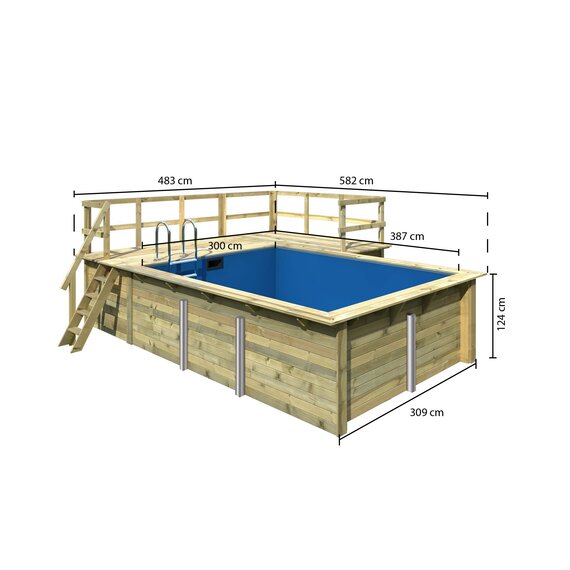 KARIBU Massivholzpool Rechteck Pool 2 - mit Terrasse Variante B