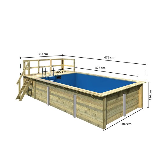 KARIBU Massivholzpool Schwimmbad Rechteck 3 - mit Terrasse Variante A