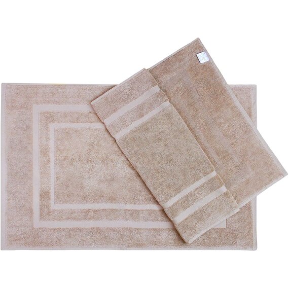 NatureMark 2er Pack Badvorleger Badematte | Premium Qualität | 100% Baumwolle | 50 x 80 cm | Duschvorleger Duschmatte Doppelpack | Farbe: Sand/Beige