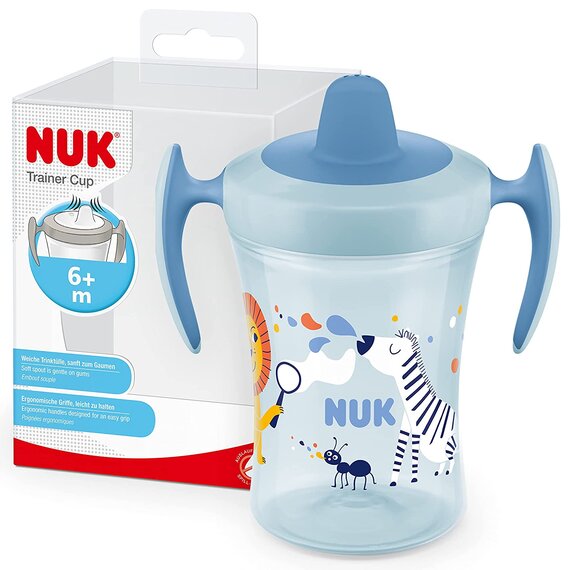 NUK Trainer Cup Trinklernbecher | auslaufsicherer Becher mit weichem Trinkschnabel & ergonomischen Griffen | 6+ Monate | 230 ml | BPA-frei | blaues Zebra