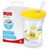 NUK Action Cup Trinkbecher Kinder | 12+ Monate | 230 ml | Drehdeckel mit weichem Strohhalm | auslaufsicher | BPA-frei | gelbe Katze