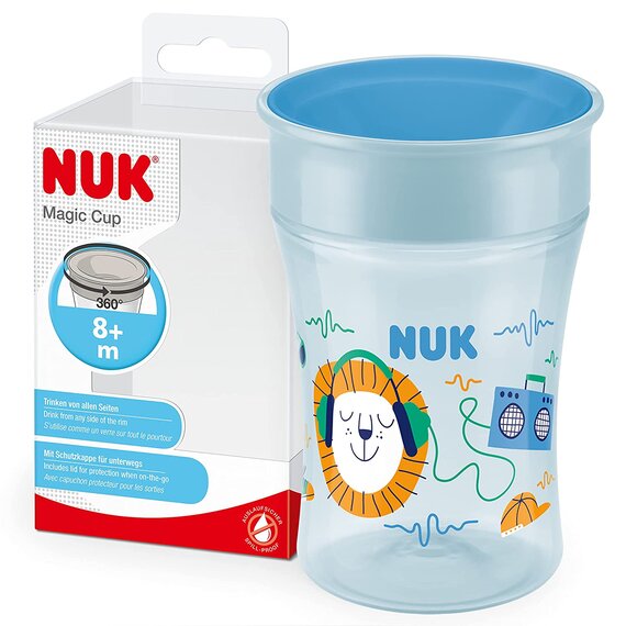 NUK Magic Cup Trinklernbecher | 8+ Monate | 230 ml | auslaufsicherer 360°-Trinkrand | BPA-frei | blauer Igel