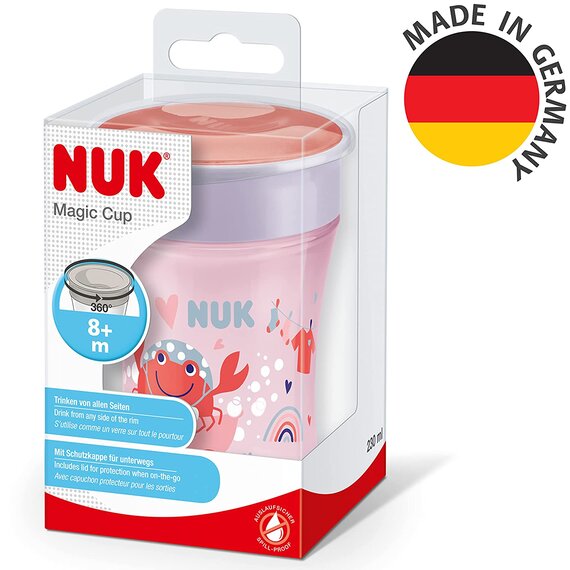 NUK Magic Cup Trinklernbecher | 8+ Monate | 230 ml | auslaufsicherer 360°-Trinkrand | BPA-frei | rote Krabbe