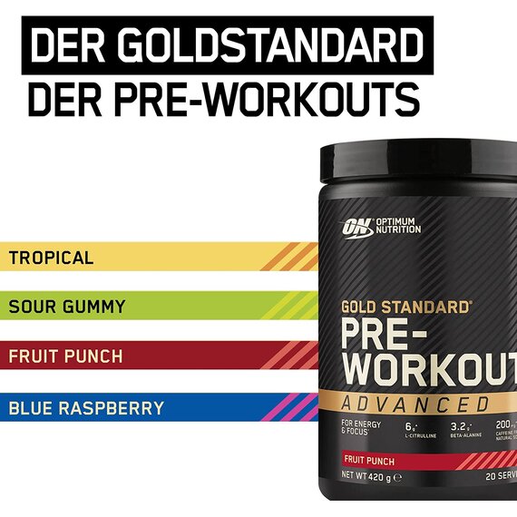 Optimum Nutrition Gold Standard Pre-workout Advanced mit L-Citrullin, Beta-Alanin und Koffein, Fruit Punch, 20 Portionen, 420 g
