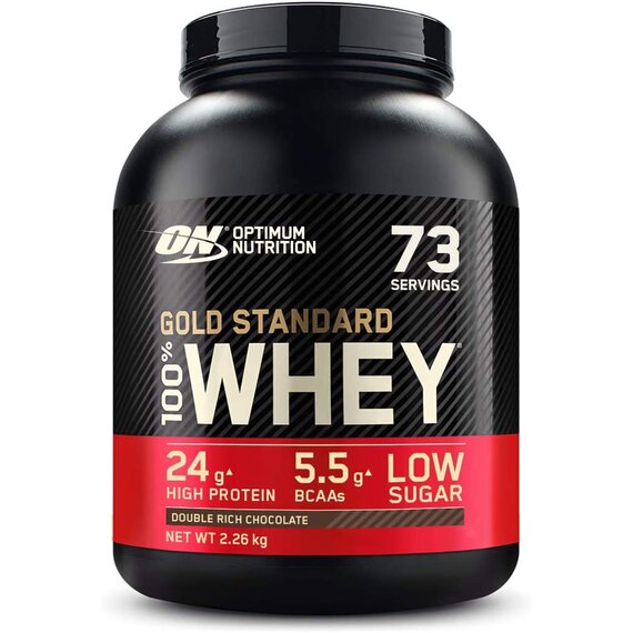 Optimum Nutrition ON Gold Standard Whey Protein Pulver, Eiweißpulver zum Muskelaufbau, natürlich enthaltene BCAA und Glutamin, Double Rich Chocolate, 73 Portionen, 2.26kg, Verpackung kann Variieren