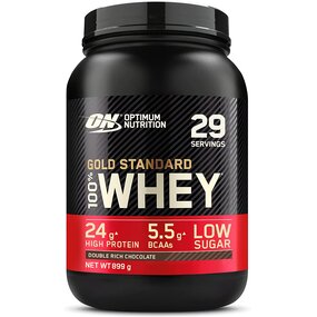 Optimum Nutrition ON Gold Standard Whey Protein Pulver, Eiweißpulver zum Muskelaufbau, natürlich enthaltene BCAA und Glutamin, Double Rich Chocolate, 29 Portionen, 899 g, Verpackung kann Variieren