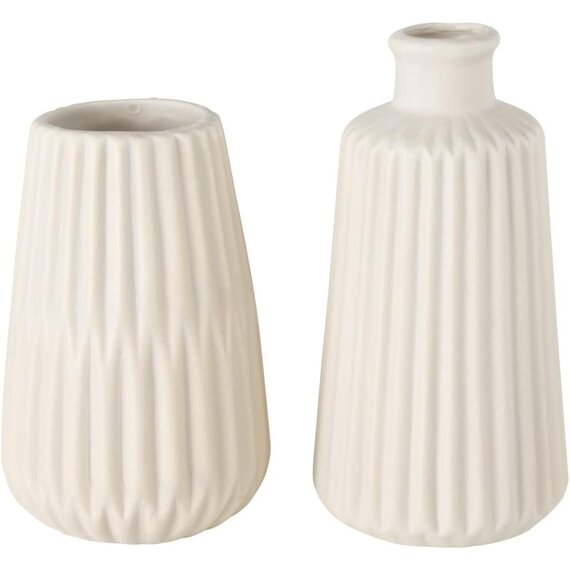 Boltze Vasen Set Esko 2-teilig, Blumenvasen aus Keramik,  ca. 8,5 cm, ohne Blumen, skandinavischer Stil, Beige Matt
