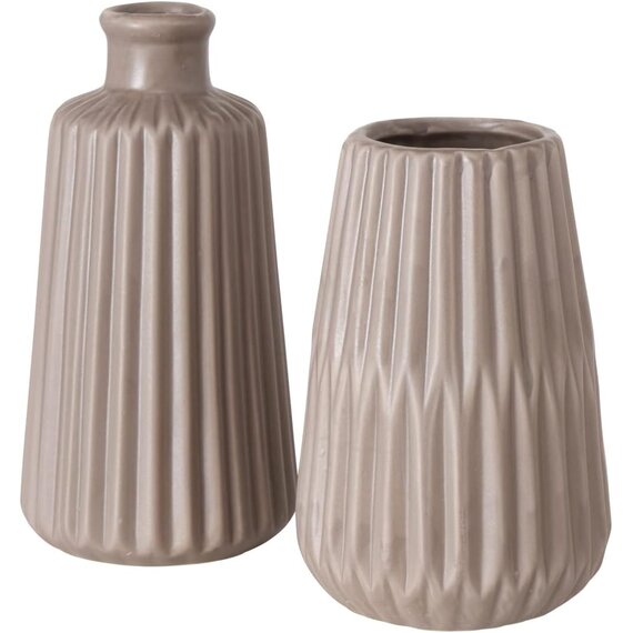 Boltze Vasen Set Esko 2-teilig, Blumenvasen aus Keramik,  ca. 8,5 cm, ohne Blumen, skandinavischer Stil, Braun Matt