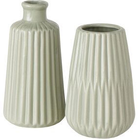 Boltze Vasen Set Esko 2-teilig, Blumenvasen aus Keramik,  ca. 8,5 cm, ohne Blumen, skandinavischer Stil, Hellgrn Matt