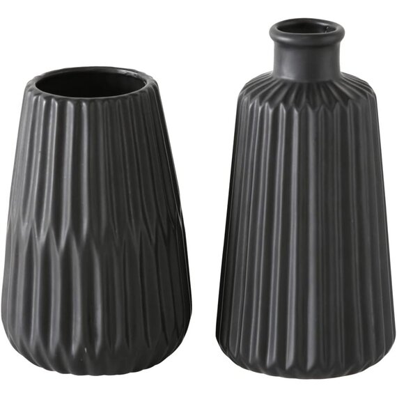 Boltze Vasen Set Esko 2-teilig, Blumenvasen aus Keramik,  ca. 8,5 cm, ohne Blumen, skandinavischer Stil, Schwarz Lasiert