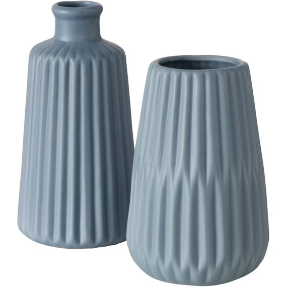 Boltze Vasen Set Esko 2-teilig, Blumenvasen aus Keramik,  ca. 8,5 cm, ohne Blumen, skandinavischer Stil, Blau Matt