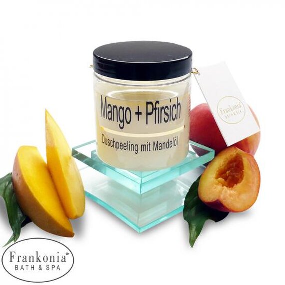 Körperpeeling Salz Mango - Pfirsich Body Scrub mit Mandelöl, 320 g