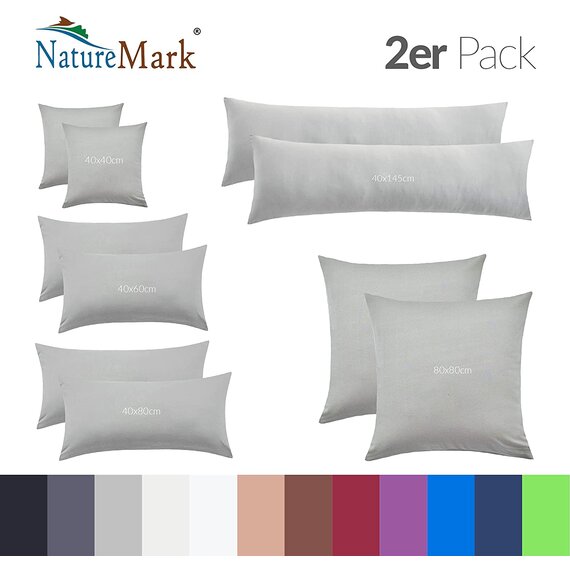 NatureMark 2er Pack Jersey Kissenbezug Kissenhlle Kissenbezge Seitenschlferkissen Nackenkissen viele Gren und Farben KO-TEX (40 x 40 cm, Silber grau)