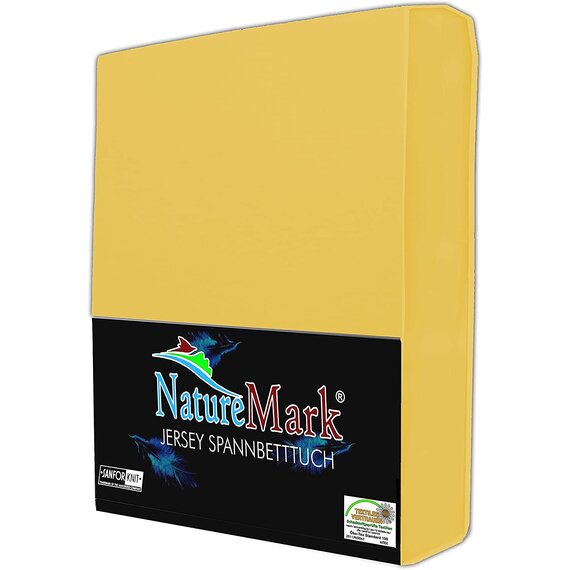 NatureMark Jersey Spannbettlaken, Spannbetttuch 100% Baumwolle in vielen Gren und Farben MARKENQUALITT KOTEX Standard 100 | 200x220 cm +40 Steg - gelb